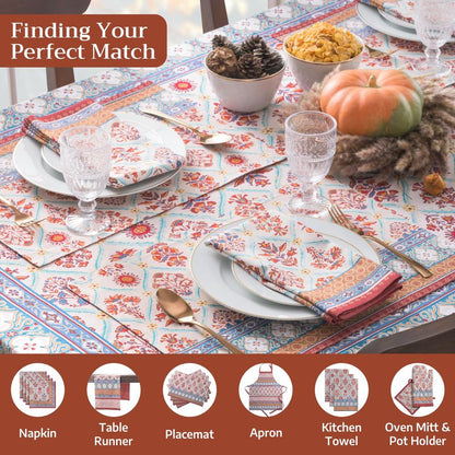 Maison d' Hermine Table Cloth Rectangle Table 100% Cotton 70 x 108 Inches Fall Tablecloth Reusable Everyday Use for Thanksgiving Christmas Decorations Dining Farmhouse Party (Romane)