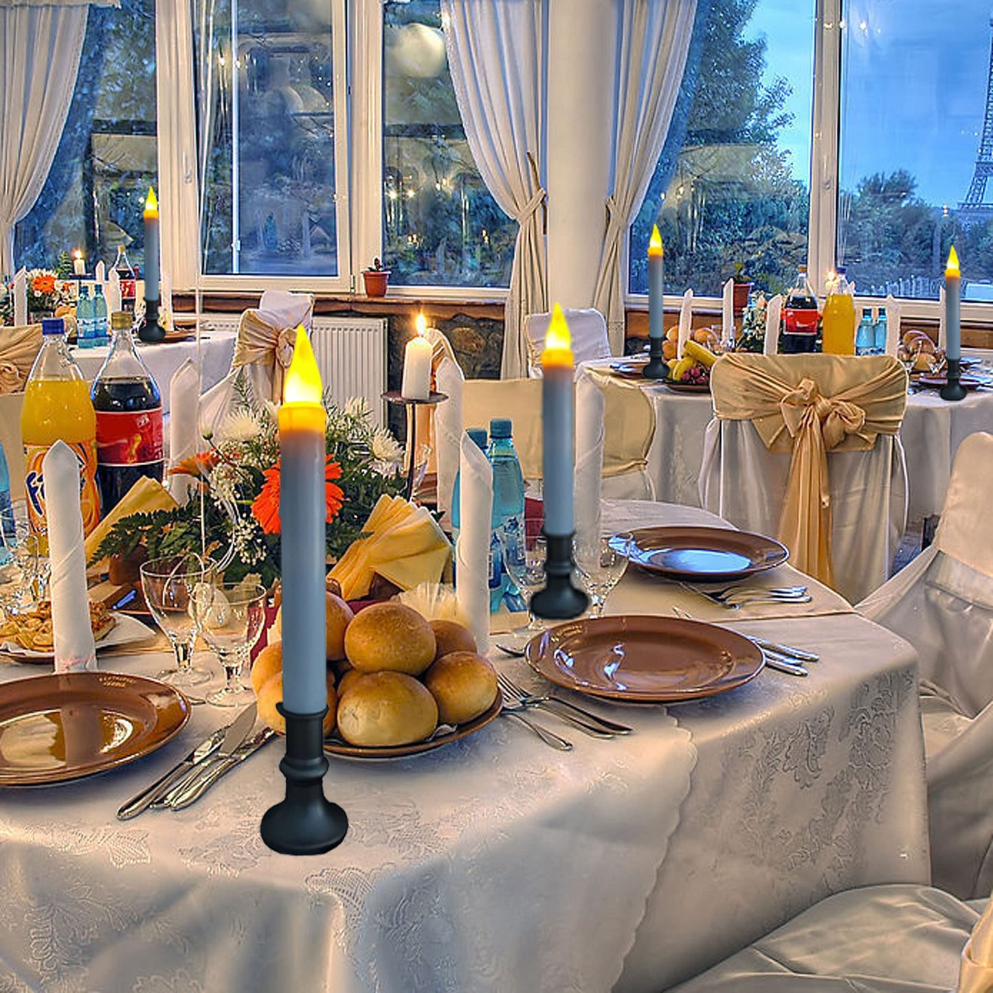 LINCOUNTRY. Battery Operated Window Candles Dusk to Dawn, Christmas Window Battery Operated Taper Candles with Timer, LED Candlesticks with Holder for Halloween Home Décor