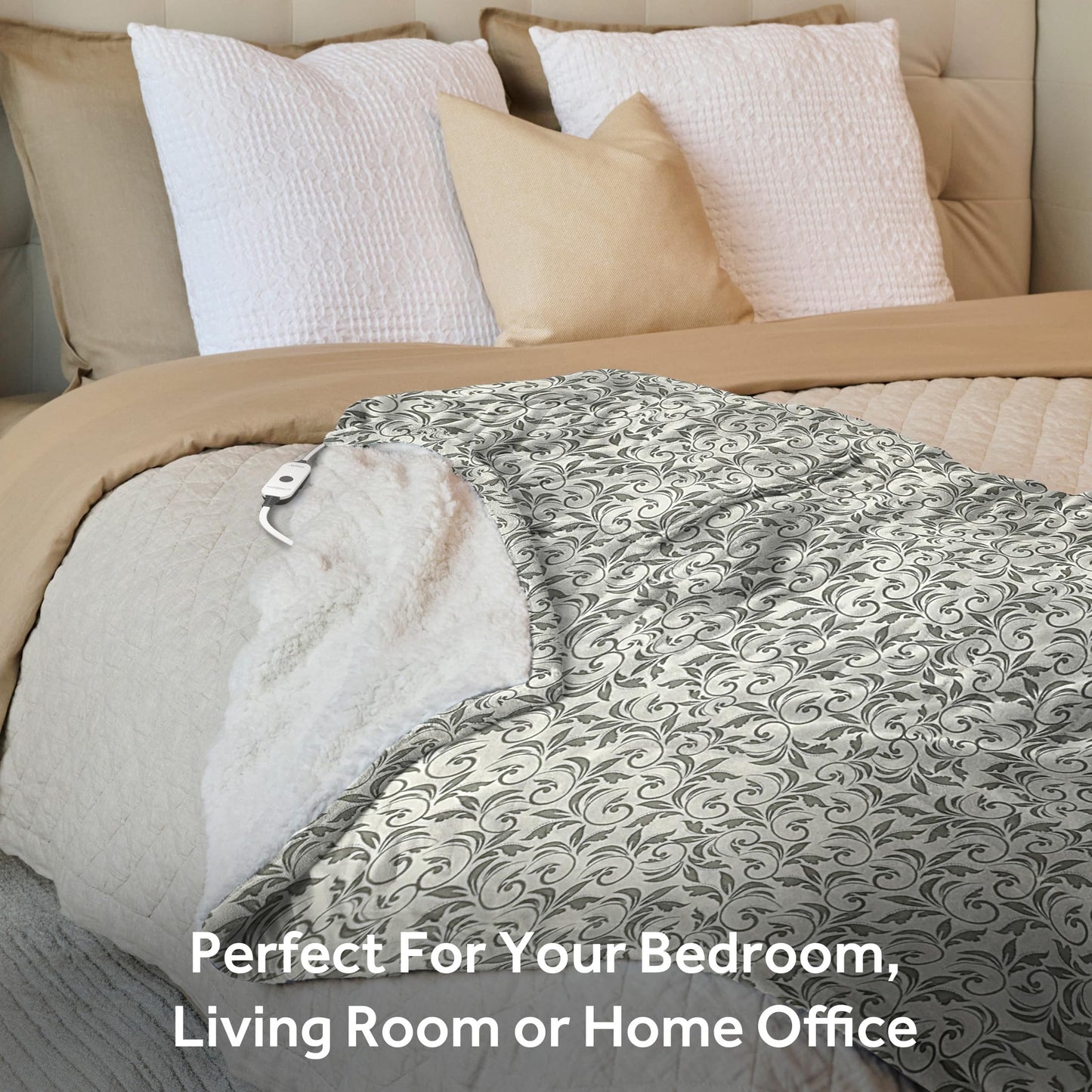 Sunbeam Electric Throw Royal Mink Sherpa Heated Blanket, 4 Heat Settings, 4-Hour Auto Shut-Off, Fast Heating, Luxurious and Ultra Comfy, Night Fog Color, 50" x 60"