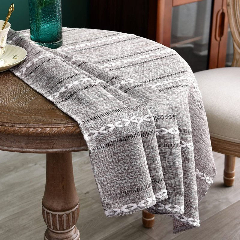 NEWISHER Rustic Farmhouse Embroidered Small Square Tablecloth Jacquard Striped Table Cloth Linen Texture Washable Fabric Side Table Cover Kitchen Dining Home Decoration (Coffee, 36x36 inch)