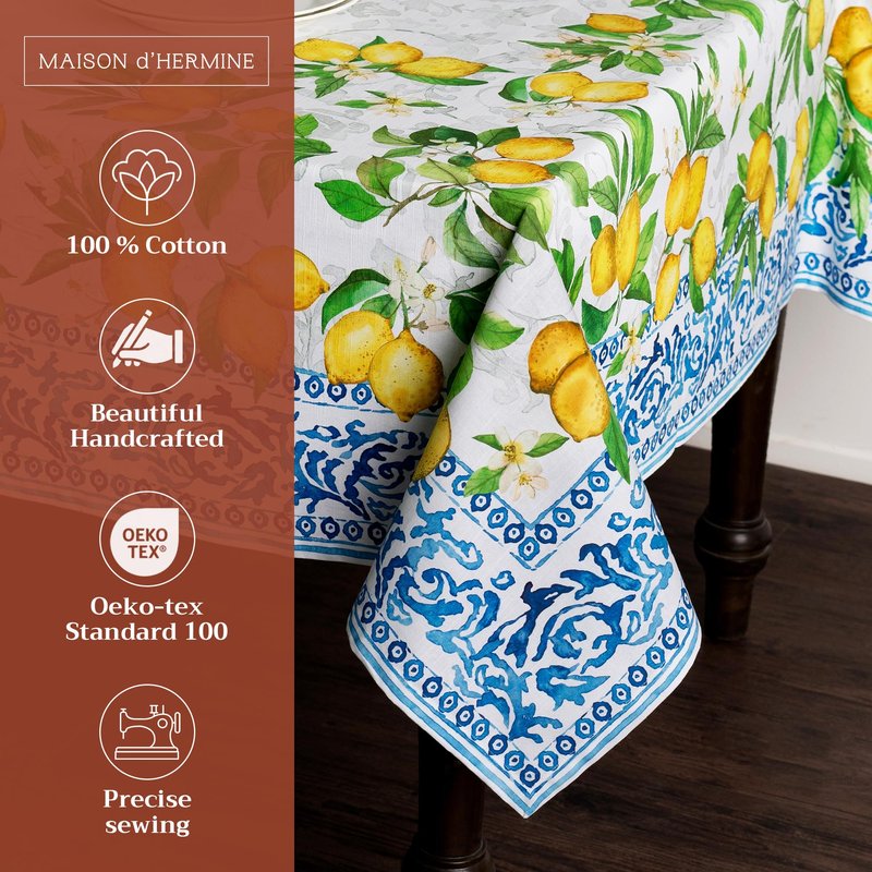 Maison d' Hermine Table Cloth Rectangle Table 100% Cotton 70 x 120 Inches Tablecloth Reusable Decorative for Dining Kitchen Room Farmhouse Home Gifts for Mothers Day Spring Summer - Cedrat