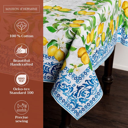 Maison d' Hermine Table Cloth Rectangle Table 100% Cotton 70 x 120 Inches Tablecloth Reusable Decorative for Dining Kitchen Room Farmhouse Home Gifts for Mothers Day Spring Summer - Cedrat