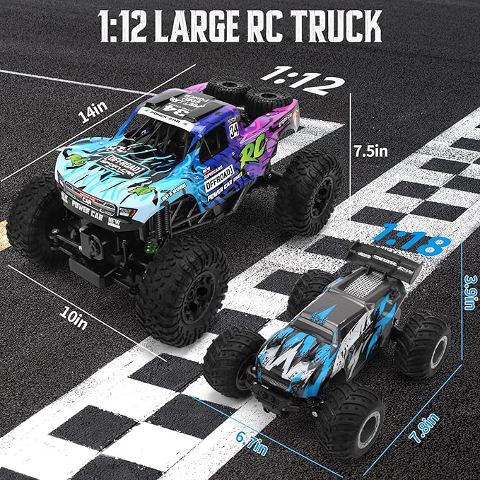 Remote Control Truck1:12 4x4 Offroad Waterproof RC Trucks Large Amphibious Remote Control CarDual Motors Crawler Vehicle Monster Toys with 2 Rechargeable Batteries Best Gift for Kids Adults