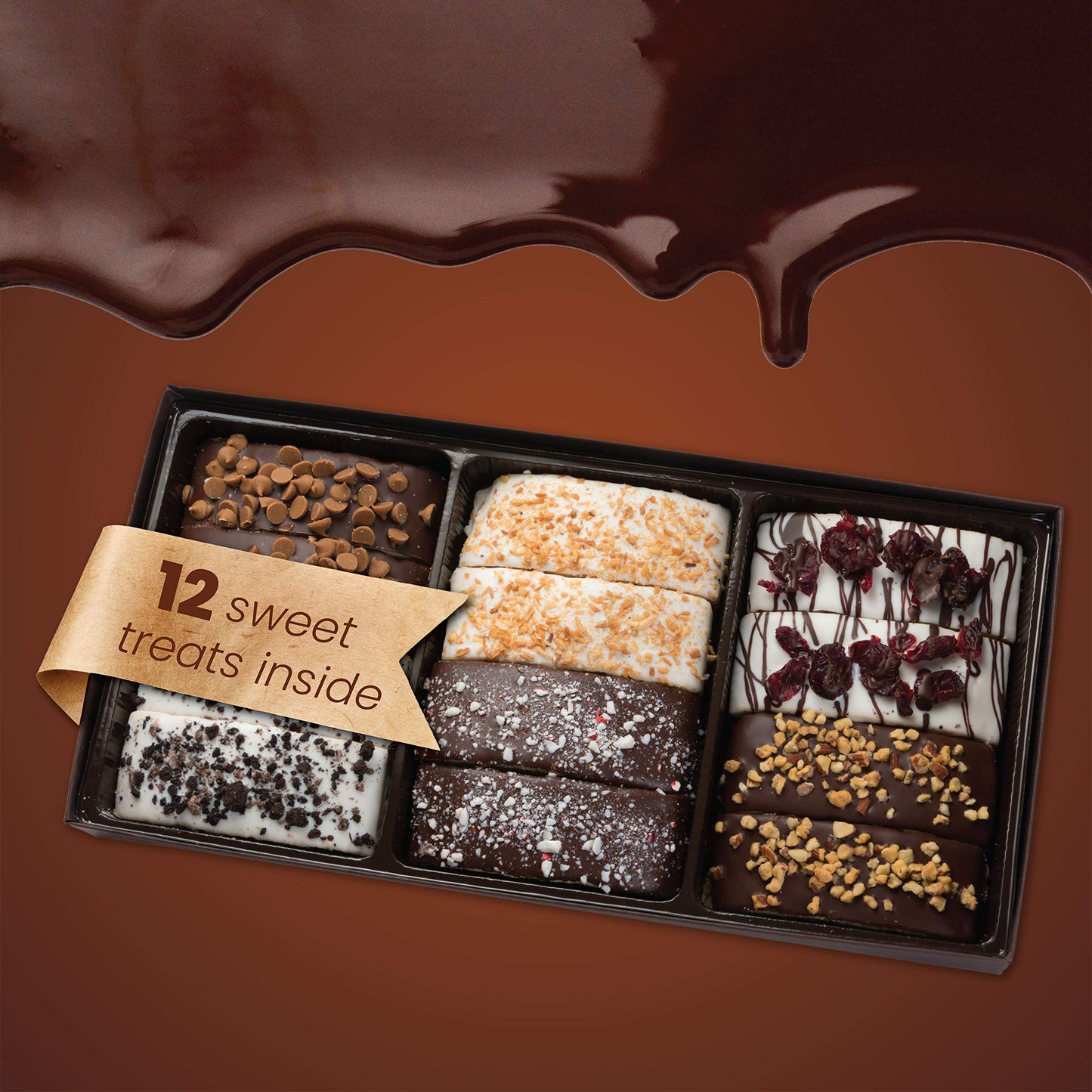 Barnetts 12 Chocolate Biscotti Gift Basket, Gourmet Cookies Gifts for Food Delivery, Ideas for Dad, Husband, Brother, Son, Grandfather, Girlfriend, Grandmother, Daughter, Mother