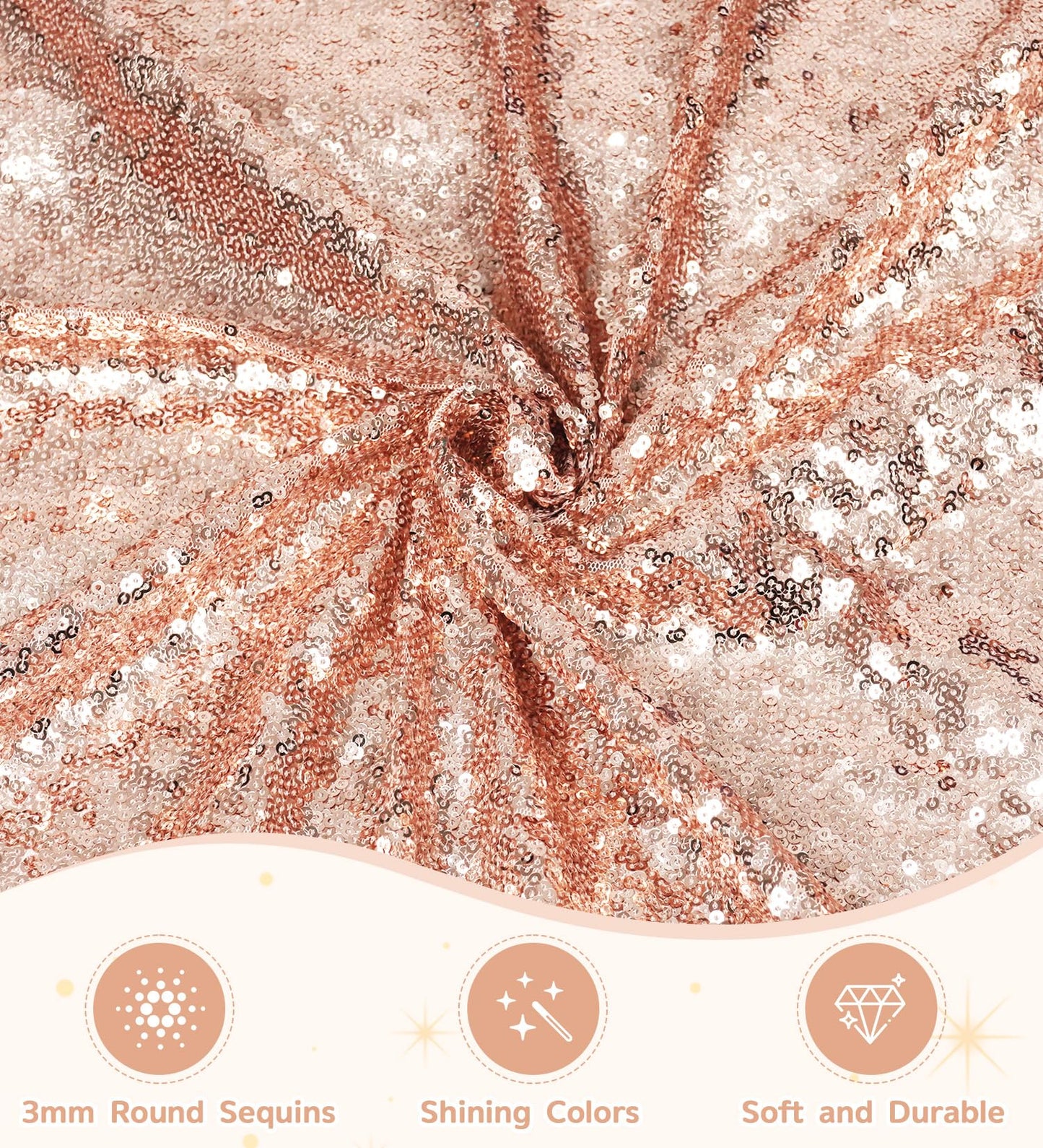Juya Delight 60" x 120" Rose Gold Rectangle Sequin Tablecloth for Party Dinner Banquet Festival Wedding Anniversary Exhibition Dessert Table