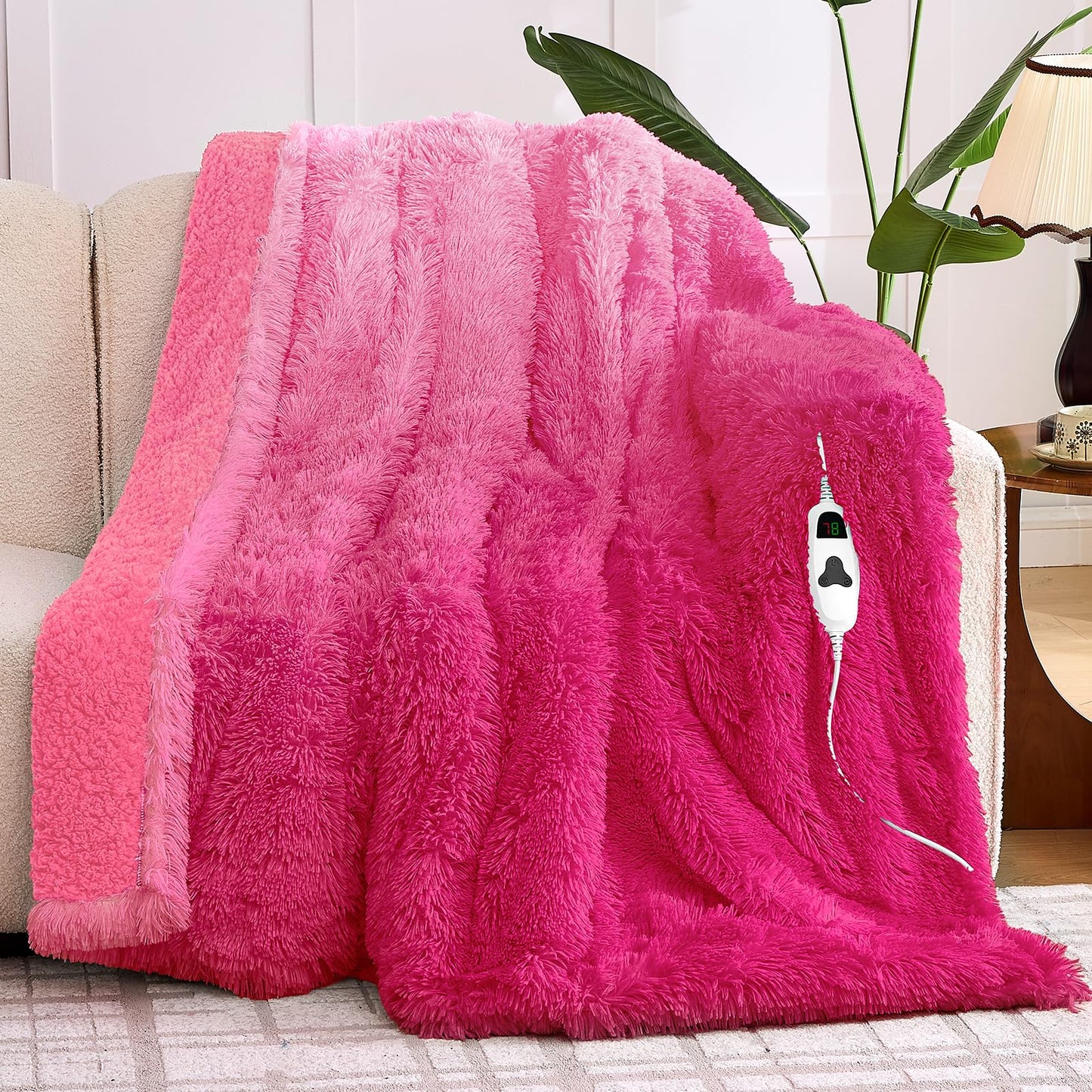 Heated Electric Blanket Throw,Warm Winter Birthday Gifts for Women Her Grandma-Faux Fur with Soft Sherpa,10 Heat Settings,5 Time Settings with Fast Heating, 50x60, Rainbow