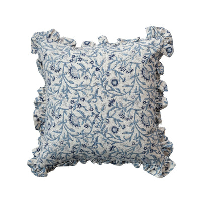 Creative Co-Op Square Floral Cotton Blend Pillow, Blue