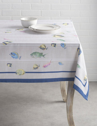 Maison d' Hermine Table Cloth Square Table 100% Cotton 60 x 60 Inches Tablecloth Reusable Decorative for Dining Kitchen Room Farmhouse Home Gifts for Mothers Day Spring Summer - Poisson