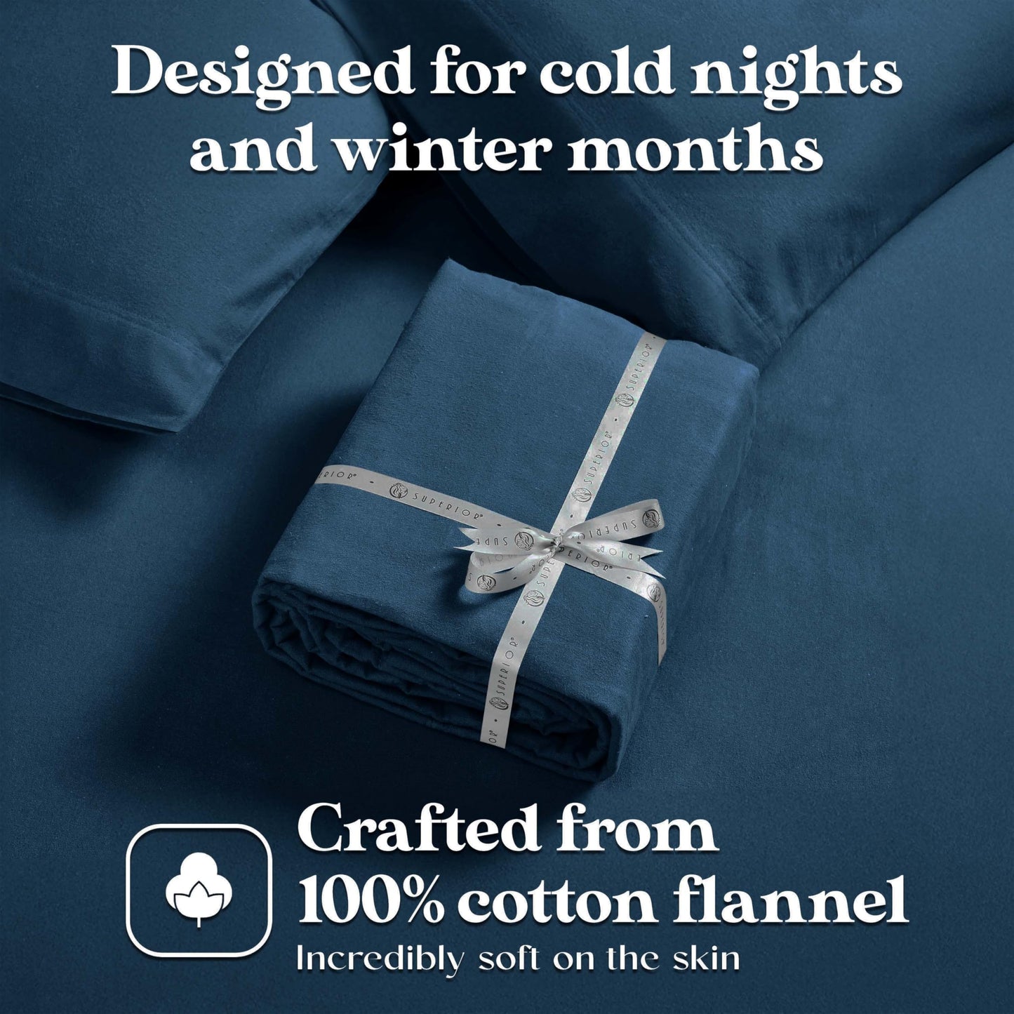Superior Paisley or Solid Flannel Cotton Sheet Set, Fuzzy Warm Sheets, Traditional Bohemian Bedding, Includes 1 Flat Sheet, 1 Elastic Deep Pocket Fitted Sheet, 1 Pillowcase, Twin XL, Navy Blue