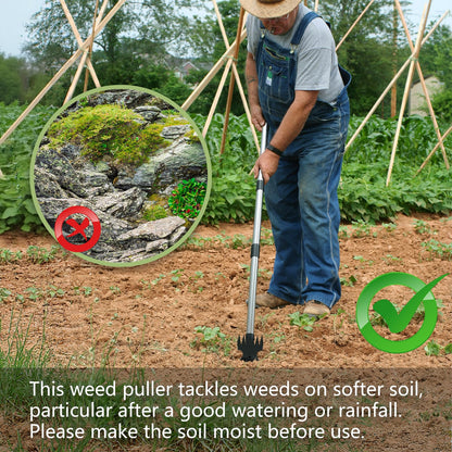 Mitclear Weed Puller Tool with Long Handle(58IN), 2-in-1 Gardening Hand Tools Weeds Remover, Weeder Rake & Garden Hoe Combo, Manual Weeding Puller Tool for Garden Yard Patio Lawn