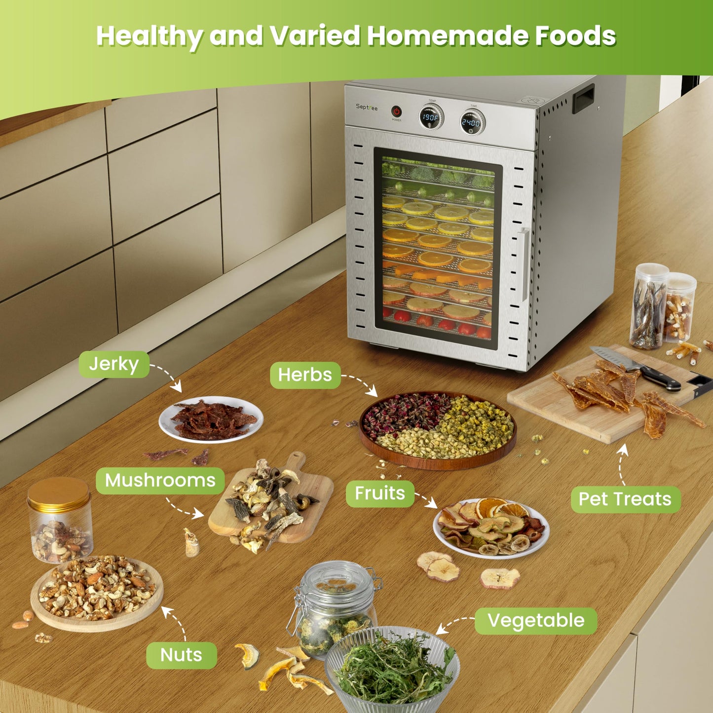 Food Dehydrators Machine with 12 Stainless Steel Trays with Timer Setting Temperature Adjusted 68 ℉ to 194 ℉ Dryer for Herb Fruit Meat Vegetables Mushroom Beef for Commercial Household Dark Black