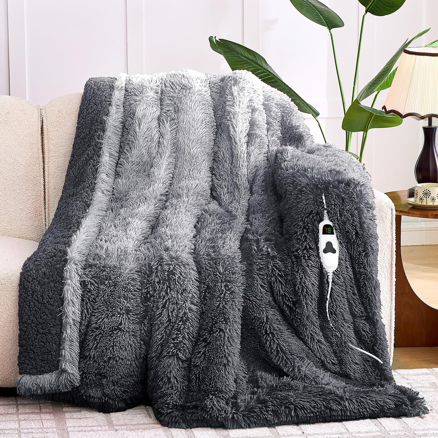 Heated Electric Blanket Throw,Warm Winter Birthday Gifts for Women Her Grandma-Faux Fur with Soft Sherpa,10 Heat Settings,5 Time Settings with Fast Heating, 50x60, Rainbow