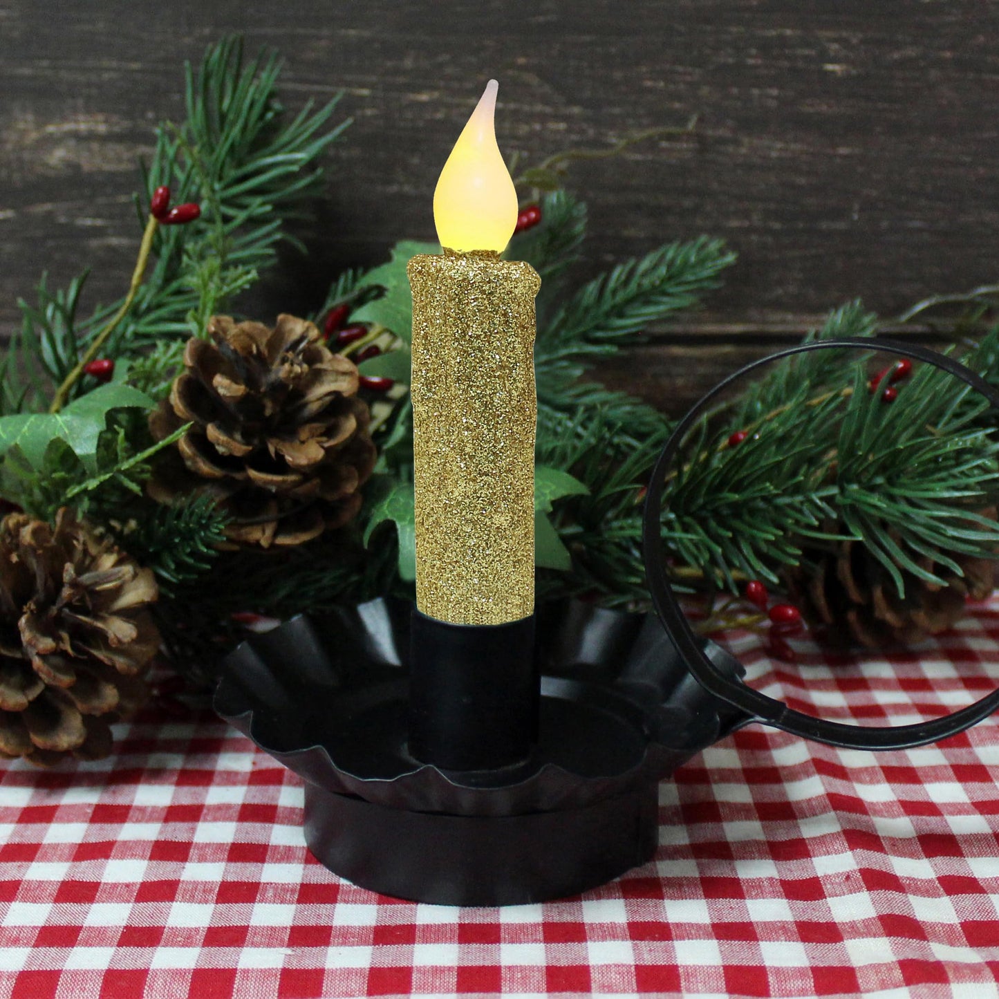 CVHOMEDECO. Glitter Flameless Candles Flickering Battery Operated LED Taper Candles with Timer for Home, Wedding, Halloween, Christmas Decor. Gold, 4-3/4 Inch, Set of 6