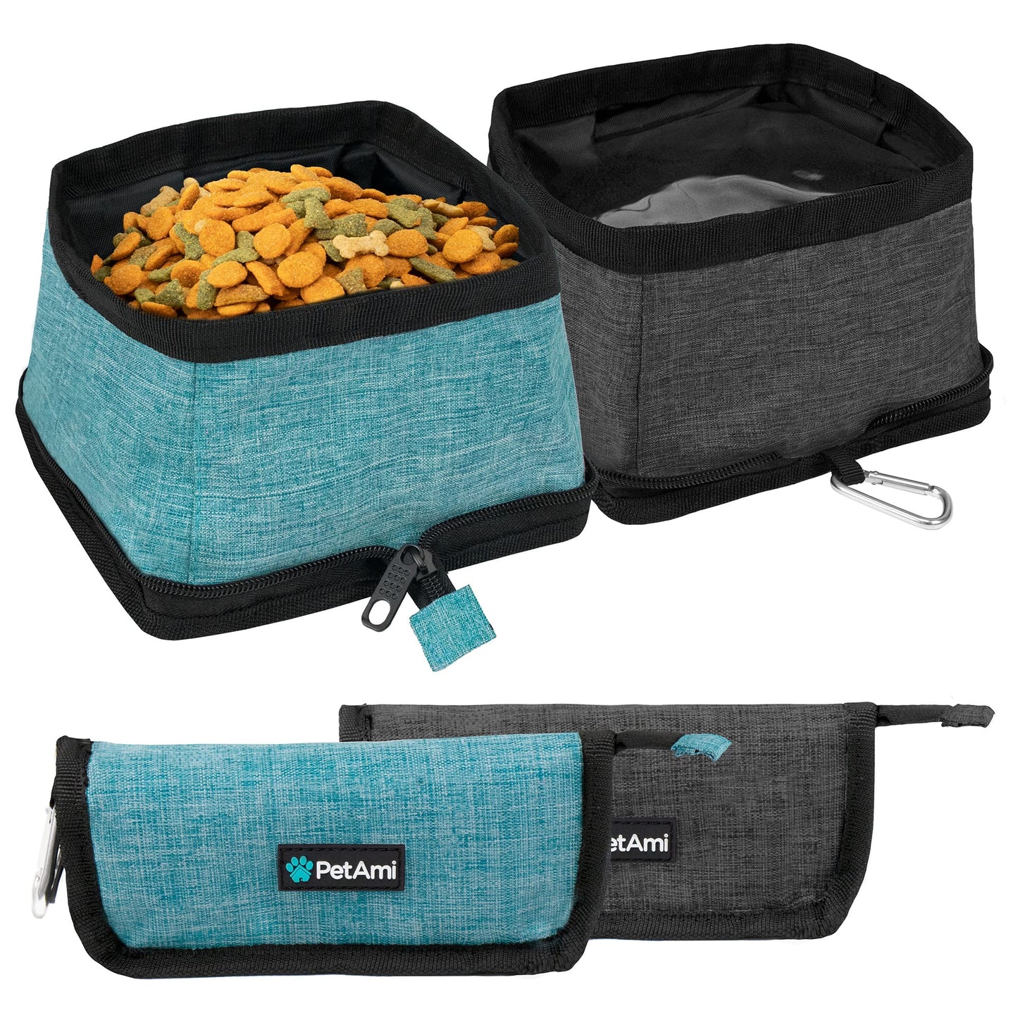 PetAmi Collapsible Dog Bowls 2 Pack, Food and Water Bowls Travel Set, Portable Pet Dish No Spill, Foldable Lightweight BPA Free Leakproof Bowls, Camping Hiking Walking Outdoor Gear Accessories, Black