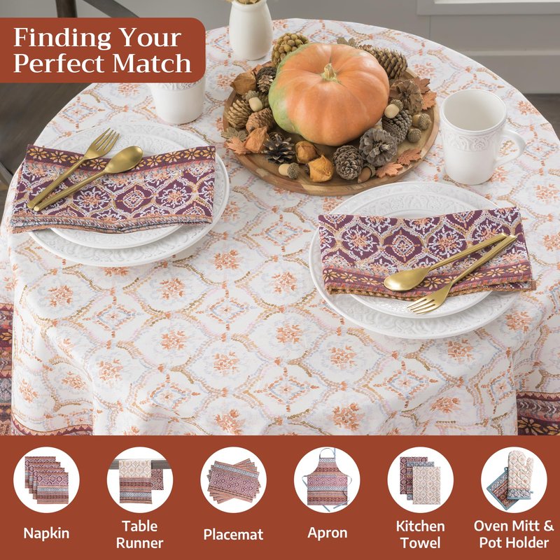 Maison d' Hermine Table Cloth Round Table 100% Cotton 69 Inches Fall Tablecloth Reusable Everyday Use for Thanksgiving Christmas Decorations Dining Farmhouse Party (Fair Isle)
