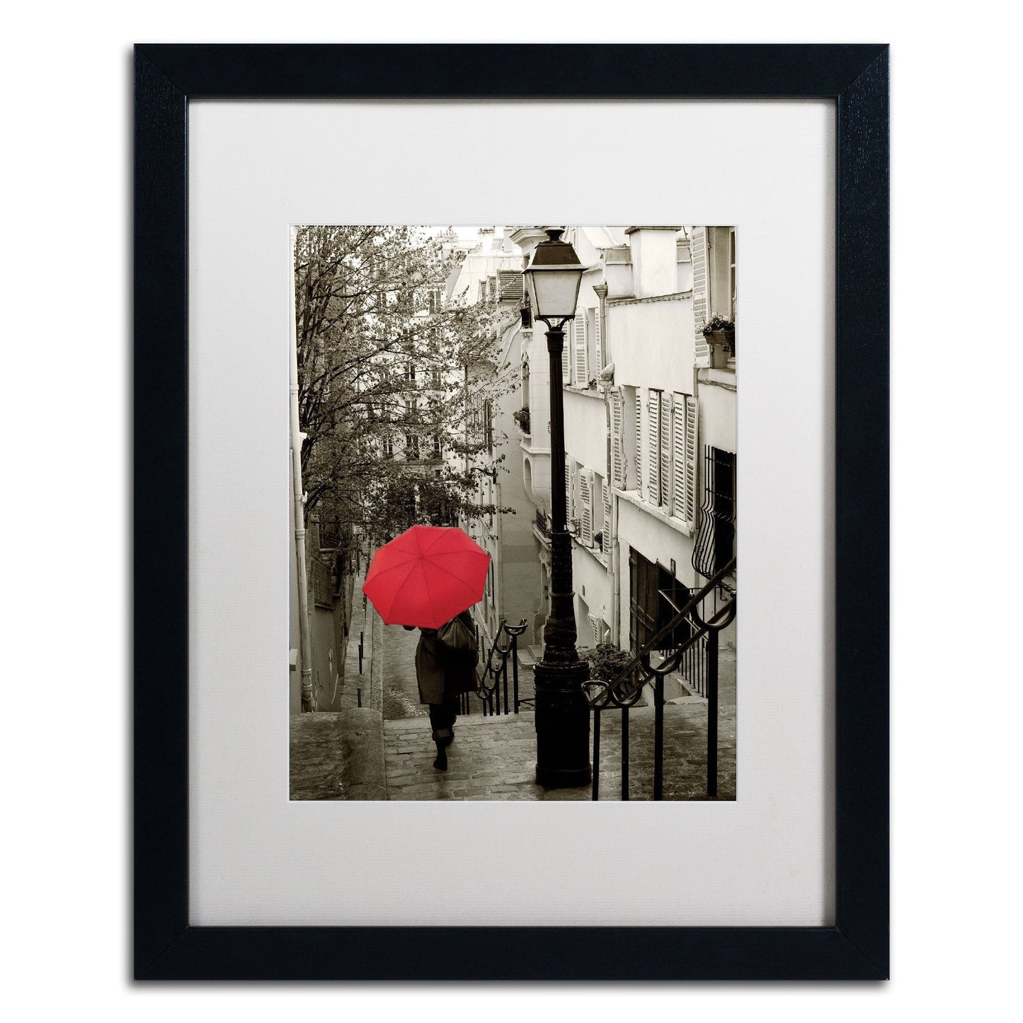 Trademark Fine Art Paris Stroll II Artwork Sue Schlabach in White Matte and Black Frame, 16 by 20-Inch