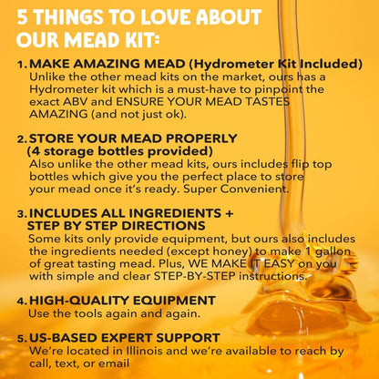 Blue Ox Brewing DELUXE Mead Making Kit with Storage Bottles, Hydrometer & Extra Yeast Nutrients - Honey Wine Making Kit - Mead Kit Complete - Mead Supplies for 1 Gallon of Mead – Mead Brewing Kit