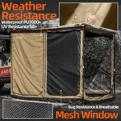 ALL-TOP Awning Room with Floor 6.6' x 8.2' Rip-Stop 210D Oxford Awning Tent with Bug-Resistance Mesh, Waterproof Sun Shelter for Overland, Camping(Black Coating, Room Only)