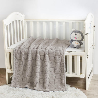 Yurhap Fleece Baby Blanket - Ultra Soft Heart Checkered Design | Cozy 30"x40" Infant Receiving Gift (Oxford Tan)