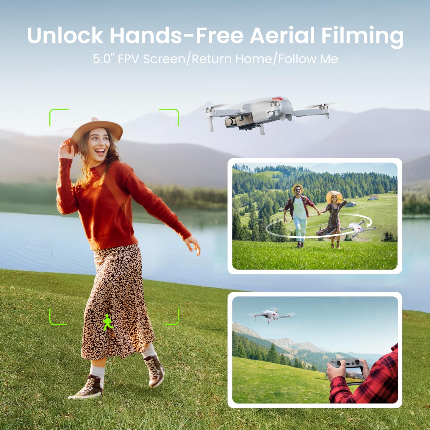Drone with EIS 4K Camera for Adults, GPS Drone with 5.0" Screen on Controller, 70 Mins Flight, Long Range Transmission, AI Track&Orbit Mode, Follow Me, Auto Return, Lightweight and Foldable RC Drones for Beginner Toy Gifts, Under 249g