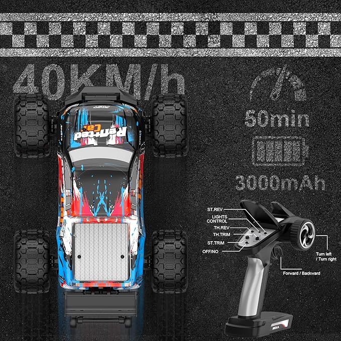 1/16 4X4 High-Speed 50+KM/H(Peak) RC Cars Monster Truck - 390 Motor Durable axle &amp Suspension RC Truck | 3000mAh Batteries | rc Cars Toys Easter Birthday for Teens Aged 14+