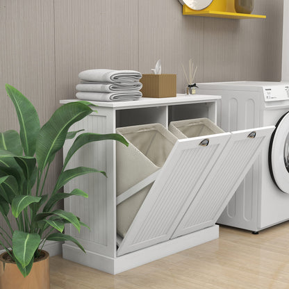 agnixnaf Laundry Sorter Cabinet, Two-Compartment Tilt-Out, for Small Bothroom, White Storage Cabinet