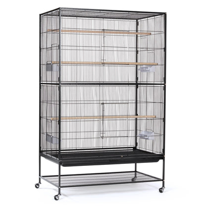 Prevue Hendryx Pet Products Wrought Iron Flight Cage - Big Rolling Bird Cage for Parakeets, Cockatiels, Conures, Lovebirds, Canaries, Finches, Parrotlets, & Caiques, 5 Ft - X-Large, Hammertone Black