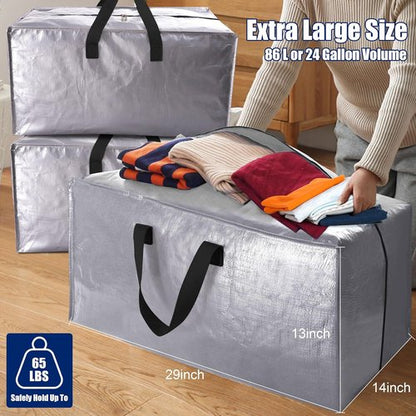 Cosy Family Extra Large Moving Bags - Heavy Duty Storage Totes with Backpack Straps & Zippers | Set of 8, Silver
