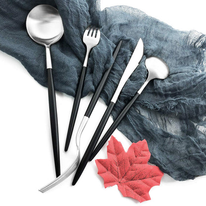 Uniturcky Matte Silverware Set, 10-Piece 18/10 Stainless Steel Satin Finish Flatware Set Service for 2, Kitchen Utensil Set, Tableware Cutlery Set for Home Restaurant (Black Handle Silver, 10-Piece)