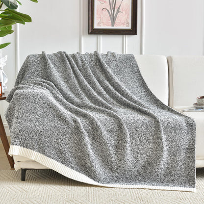 Chunky Knit Boucle Throw Blanket, Soft Washable Coastal Blanket for Bed Couch, Lightweight Cozy Oversized Feather Knit Blanket Indoor Outdoor for Sofa (Black, Twin 60"x80")