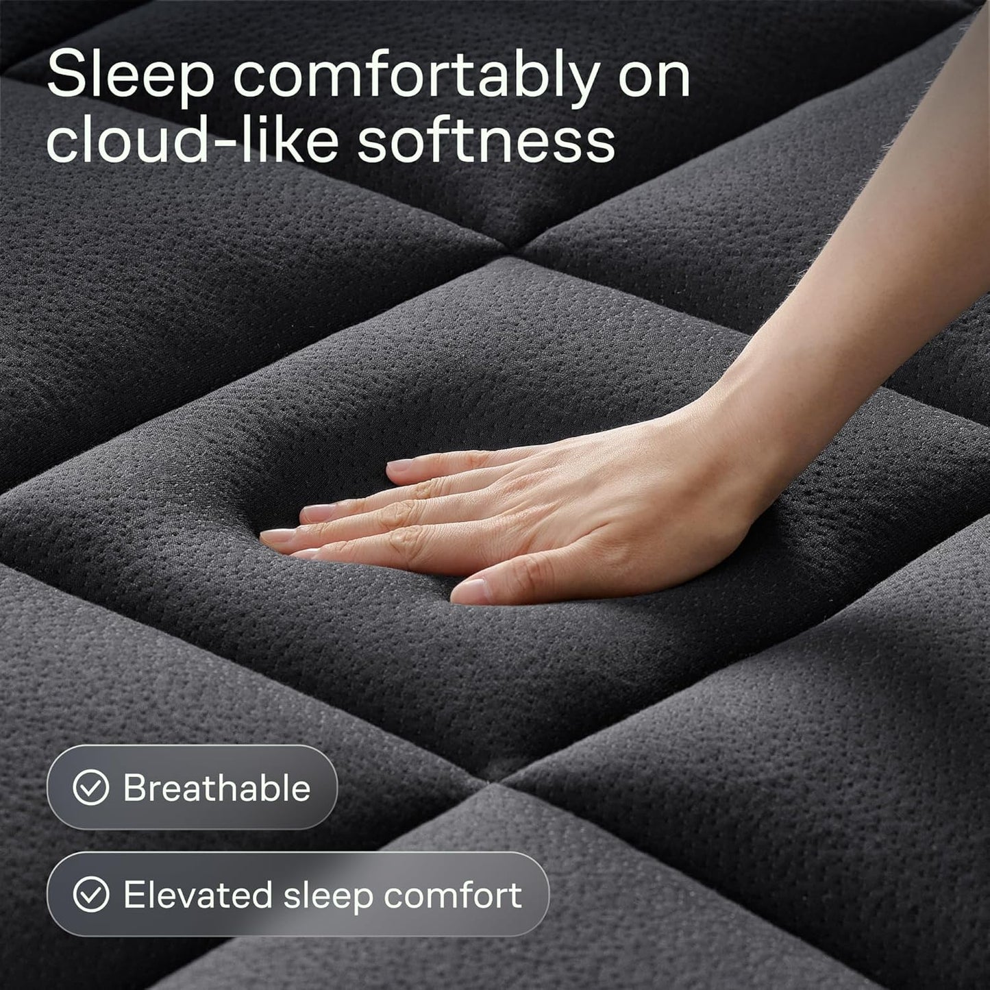 Niagara Sleep Solution Full Size Mattress Topper - Ultra Soft Bamboo Pillow Top for Back Pain Relief | Naturally Cooling, Black