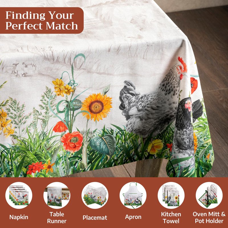 Maison d' Hermine Table Cloth Square Table 100% Cotton 60 x 60 Inches Tablecloth Reusable Decorative for Dining Kitchen Room Farmhouse Home Gifts for Mothers Day Spring Summer - Basse Cour
