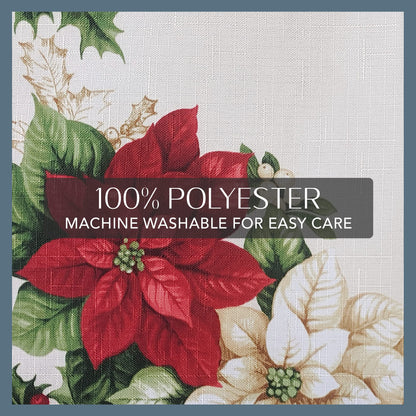 Elrene Home Fashions Red and White Poinsettia Holiday Wrinkle Resistant Fabric Tablecloth, 60" x 84" Rectangle, Multi