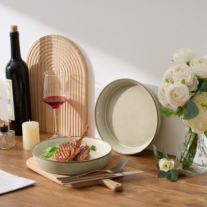 LIANYU 34oz Pasta Bowls Set of 4, 8.7’’ Wide Ceramic Bowl Plates, Shallow Stoneware Dinner Serving Plates Set for Salad, Soup, Cereal, Fruit, Dishwasher & Microwave Safe, Sandy Beige