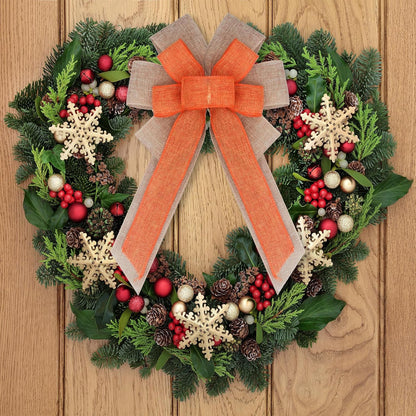 2Pack Burlap Bows by Farmhouse Crafts - Pre-Tied Halloween & Christmas Wreath Ornaments | 15.7” x 8.7”