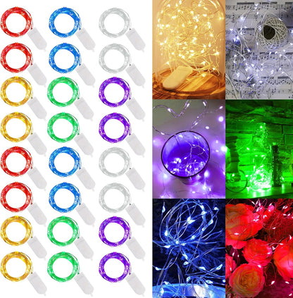 WATERGLIDE 24 Pack Fairy Lights - 7 ft Battery Operated Mini String Lights | Waterproof Silver Wire for Wedding & Party Decor