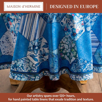 Maison d' Hermine Table Cloth Round Table 100% Cotton 69 Round Inches Tablecloth Reusable Decorative for Dining Kitchen Room Farmhouse Home Gifts for Mothers Day Spring Summer - Summer Blues