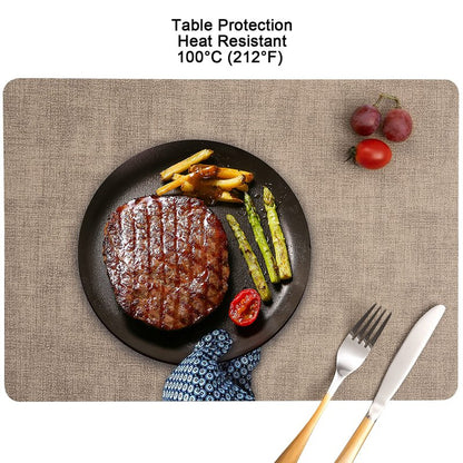 Myir JUN Placemats Dual Sided, Faux Leather Place Mats Set of 6 Indoor Placemat for Dining Table Outdoor Place Mat Manteles Individuales Square Non-Slip Washable Table Mats (Gray Beige, Set of 6)
