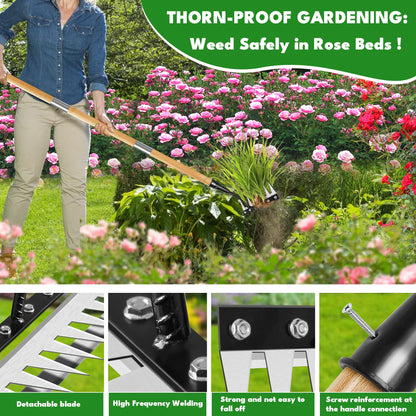 Weed Puller Tool, Iron Weeding Rake with Handle 2.0, Upgraded 8 Teeths Garden Weeding Tool Heavy Duty Gardening Tool for Lawn, Flower Beds & Soil Aeration