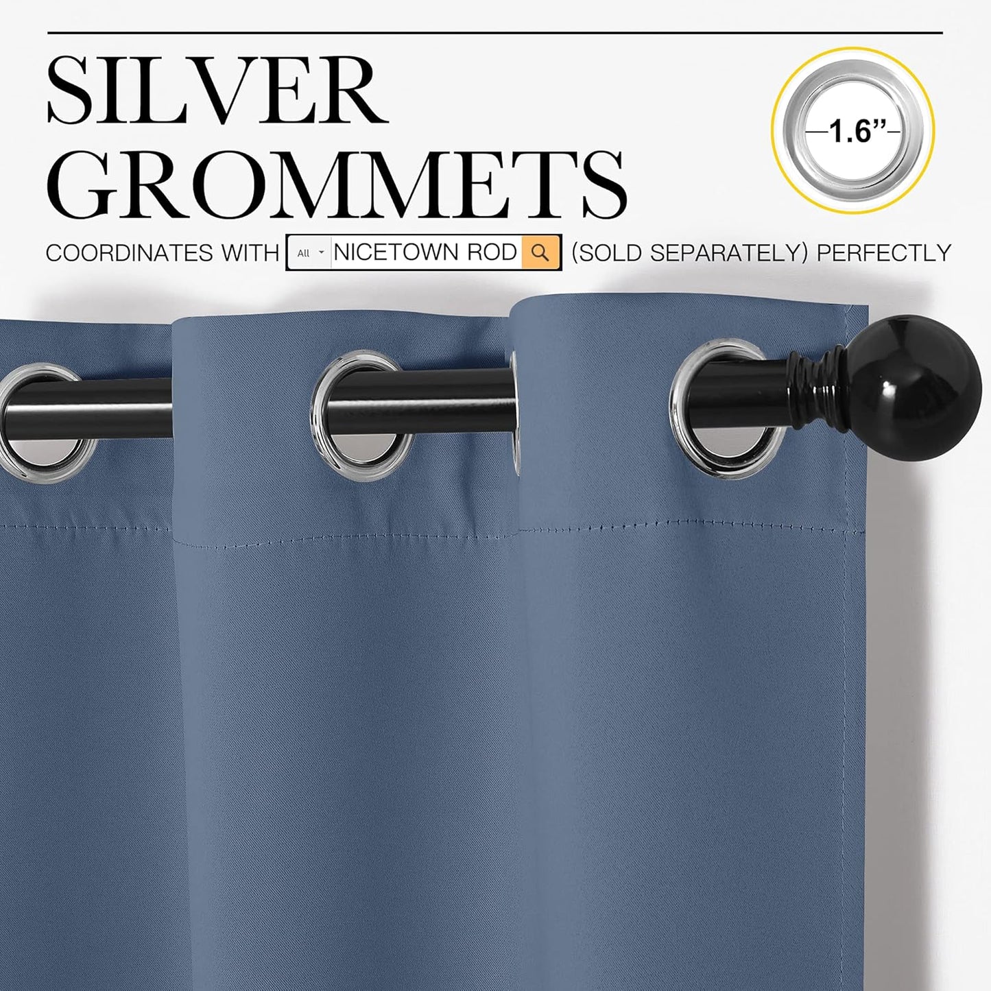 NICETOWN Thermal Insulated Blackout Curtain Panels - Solid Grommet Design, Stone Blue, 42" x 63" (1 Pair)
