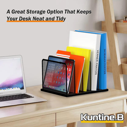Kuntine.B Desk File Organizer 5 Sections Upright Mesh Desktop Organizer File Sorter Office Organization File Holder for Home, Office & Classroom