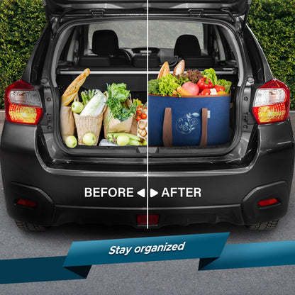 Liviable Set of 2, Large Reusable Grocery Shopping Bags,Collapsible,Heavy Duty Tote, Box Bags with Long Handles,Reinforced Bottom, Black