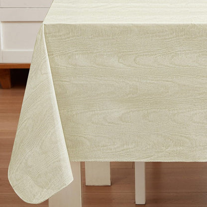 Newbridge Vinyl Flannel Backed Tablecloth, 60 x 84 Inch Rectangle, Beige Moire Wavy Solid Design, Heavyweight Indoor Outdoor Waterproof Table Cover, Easy Care Wipe Clean