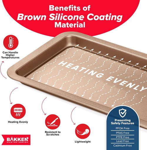 BAKKEN 3-Piece Nonstick Baking Pan Set - Stackable Cookie Trays, Oven Safe Up To 450°F, Brown
