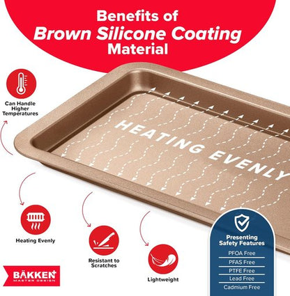 BAKKEN 3-Piece Nonstick Baking Pan Set - Stackable Cookie Trays, Oven Safe Up To 450°F, Brown