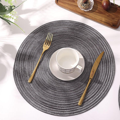 SHACOS Round Braided Placemats Set of 8 Round Table Mats for Dining Tables Non Slip Washable (Black Grey, 8)
