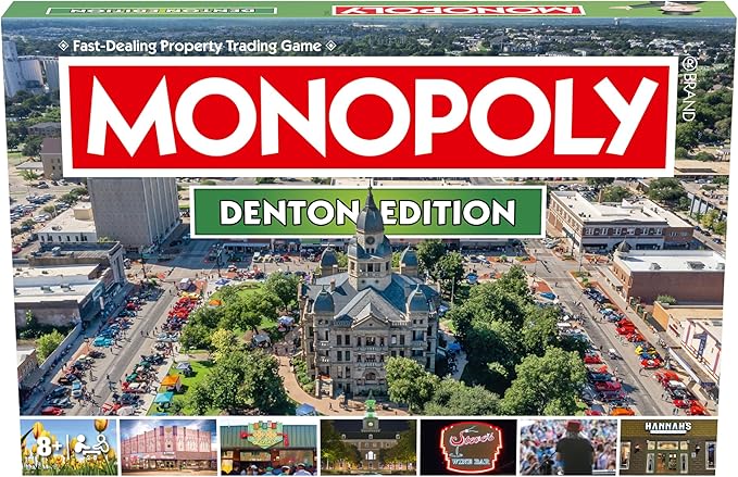 Monopoly Board Game Denton TX Edition : 2-6 Players Family Board Games for Kids and Adults Board Games for Kids 8 and up for Kids and Adults Ideal for Game Night