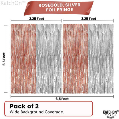 KatchOn, Silver and Rose Gold Fringe Backdrop, Pack of 2 | Silver & Rose Gold Streamers for 16th Birthday, Baby Shower | Bachelorette Party, Bridal Shower Decorations | Graduation Decorations 2026