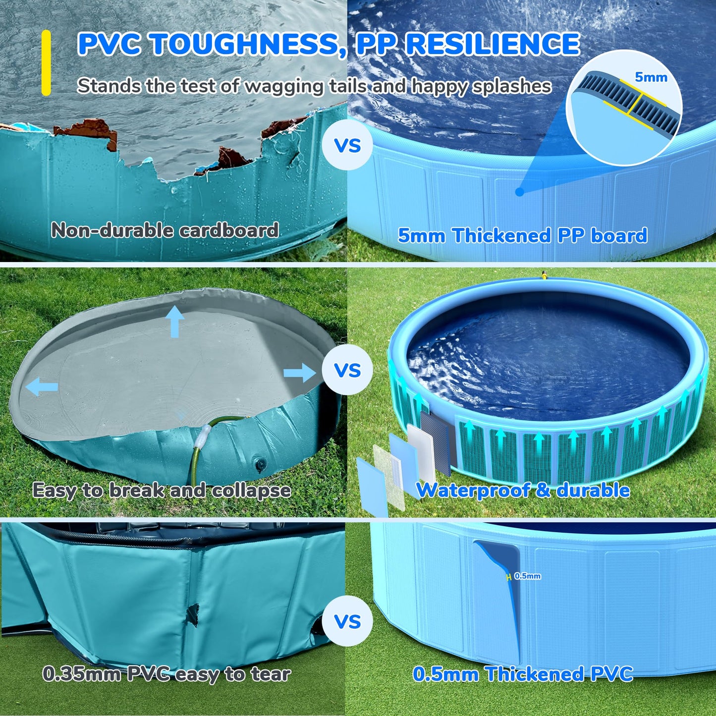 Bilibara 87'' Foldable Dog Pool, Sprinkler Pool for Kids, Non-Slip Heavy Duty Dogs Splash Pad for Small Dogs, Hard Plastic Kiddie Bathtubs for Backyard