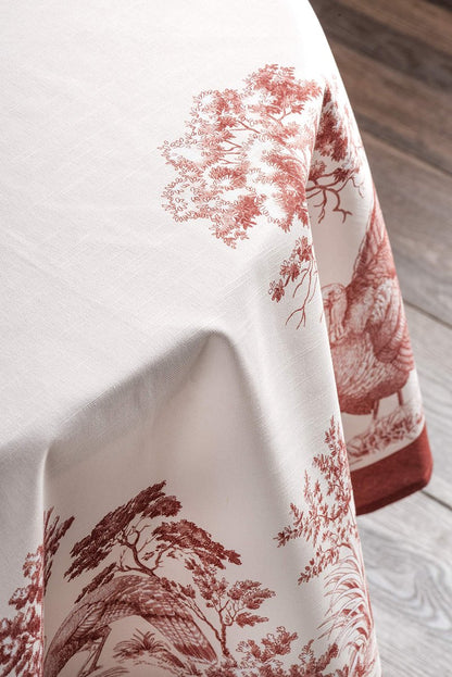 Maison d' Hermine Table Cloth Round Table 100% Cotton 69 Inches Fall Tablecloth Reusable Everyday Use for Thanksgiving Christmas Decorations Dining Farmhouse Party (Holy Jouy - Red)